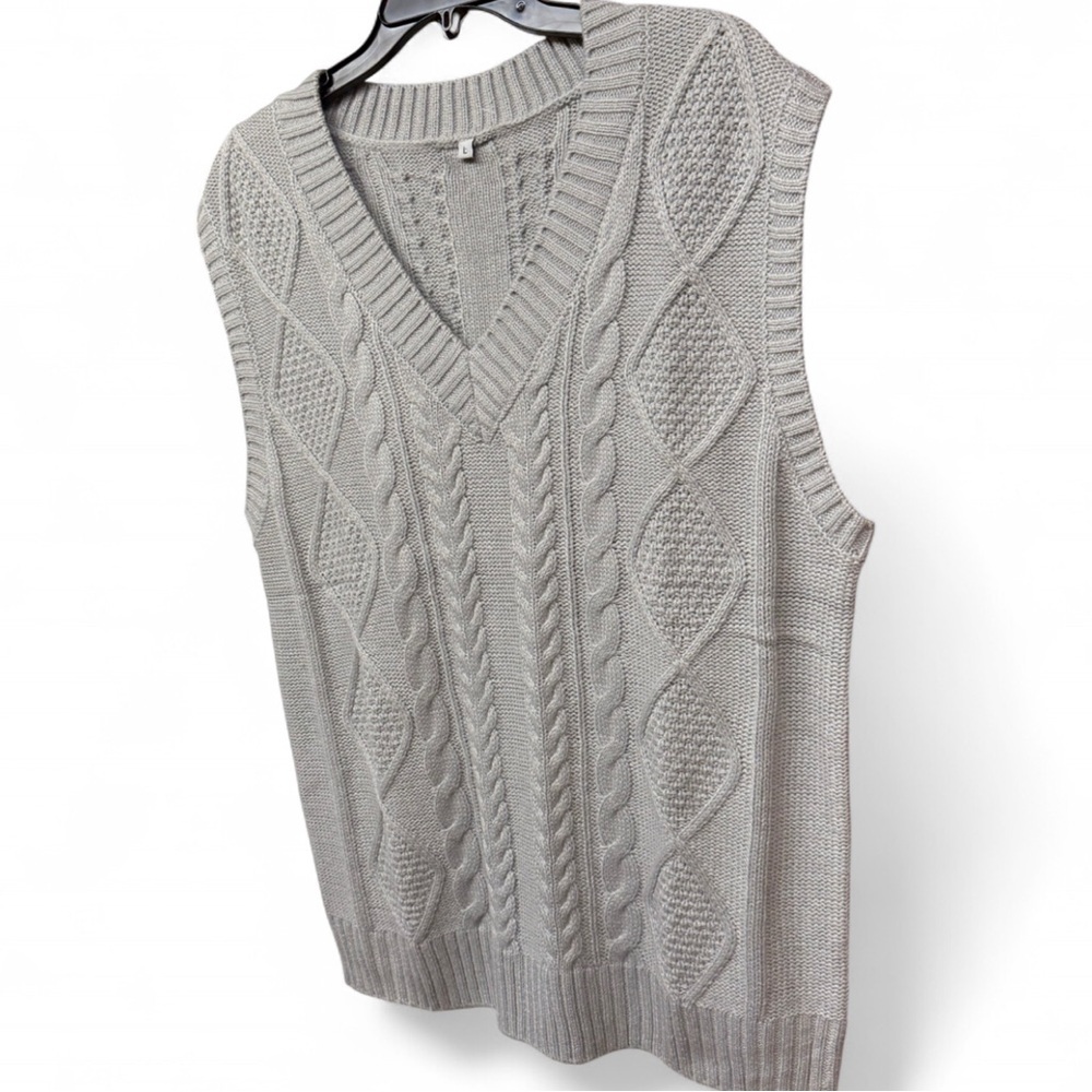 100% Acrylic Gray V-Neck Knit Vest - Soft & Lightweight Layering Piece - Picture 3 of 7